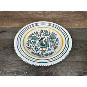Deruta Pottery Rooster Serving Bowl Green Handpainted 15 x 3" Italy